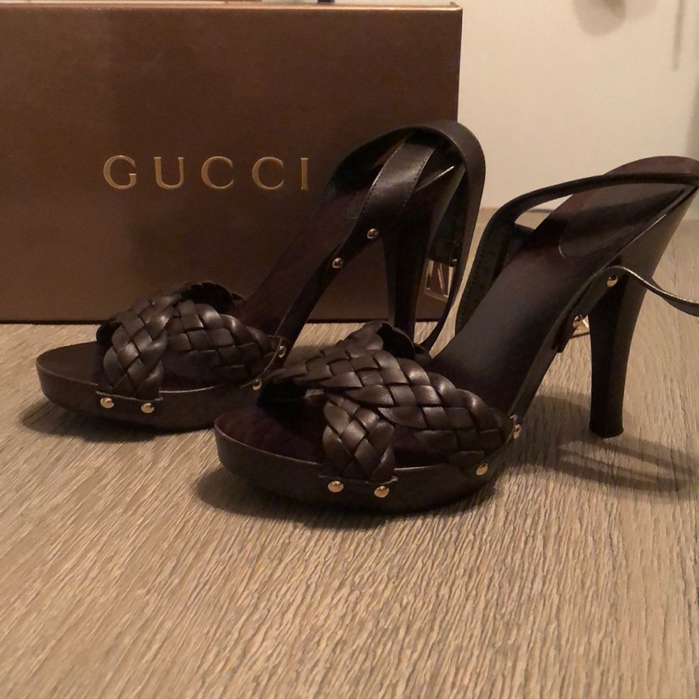 Authentic Gucci Sand Pelle S. Gomma Lifford Platform Sandal